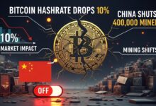 Bitcoin hashrate drops 10% as China shuts 400,000 miners. Explore causes, market impact, mining shifts, and what it means for Bitcoin’s future.